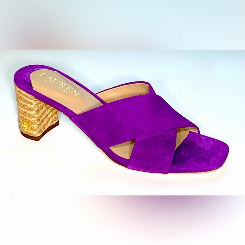 Lauren Ralph Lauren Freddi Slip-On Crisscross Mid Dress Purple Kidsuede Sandals